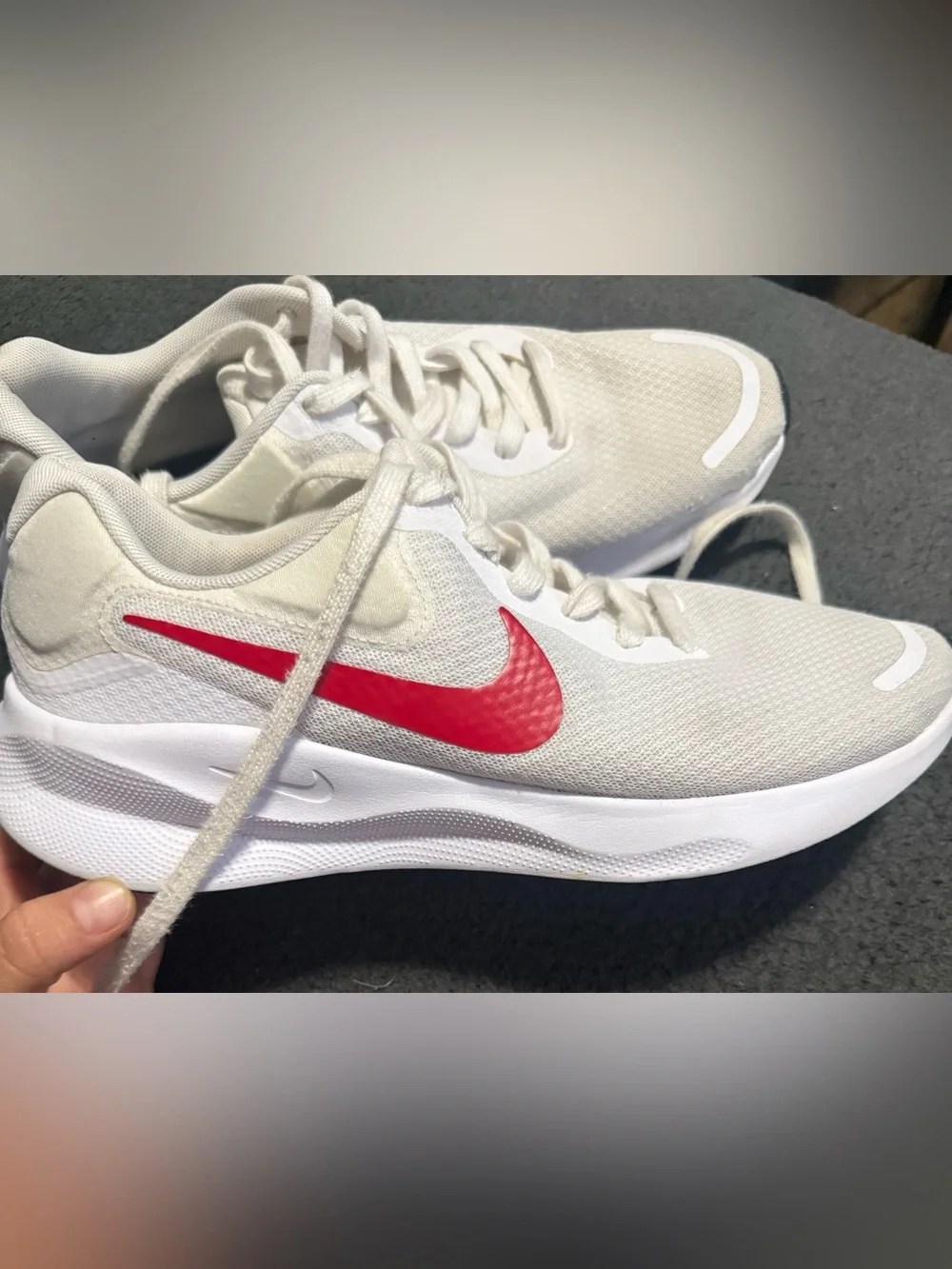 Nike White Sneakers with Red Swoosh